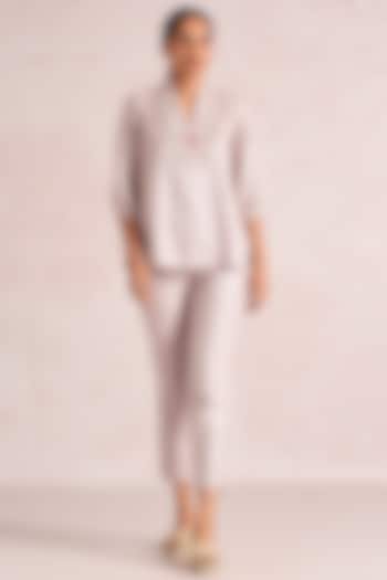 Mauve Linen Blend Floral Printed Co-Ord Set by Kaveri at Pernia's Pop Up Shop