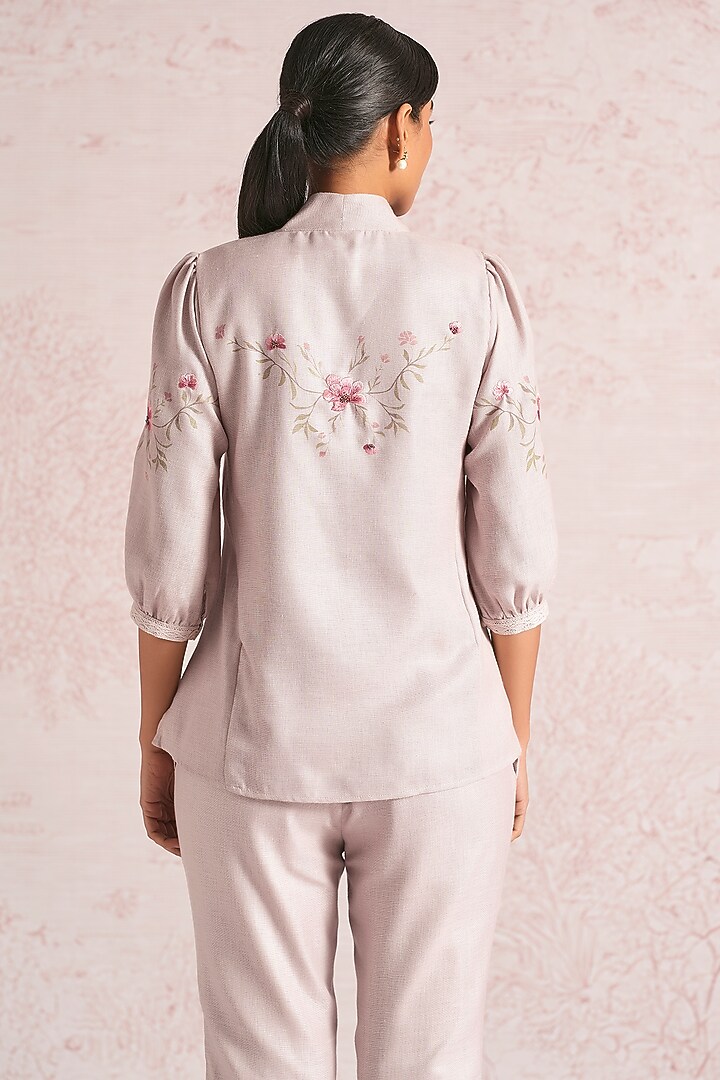 Mauve Linen Blend Floral Printed Co-Ord Set by Kaveri at Pernia's Pop Up Shop