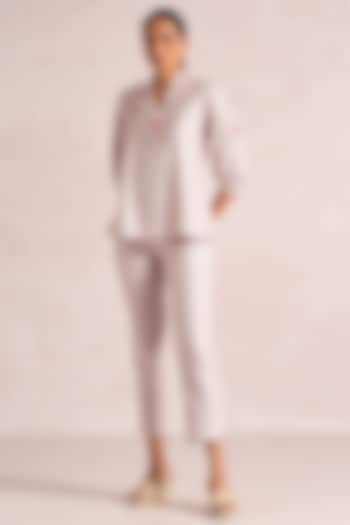 Mauve Linen Blend Floral Printed Top by Kaveri at Pernia's Pop Up Shop