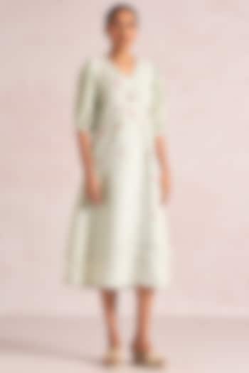 Bonny Green Linen Blend Floral Printed Midi Summer Dress by Kaveri at Pernia's Pop Up Shop