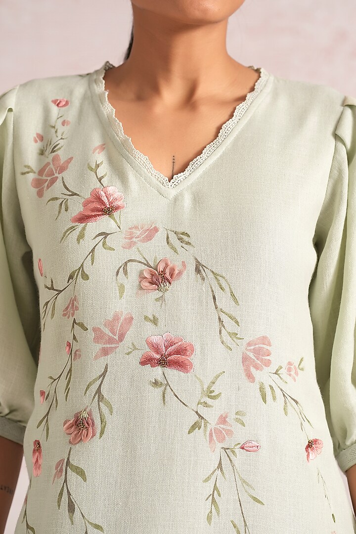Bonny Green Linen Blend Floral Printed Midi Summer Dress by Kaveri at Pernia's Pop Up Shop