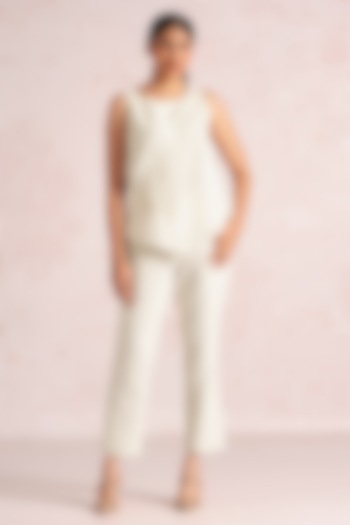 Off-White Linen Blend Floral Co-Ord Set by Kaveri at Pernia's Pop Up Shop