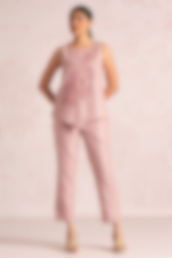Blush Pink Linen Blend Floral Co-Ord Set by Kaveri at Pernia's Pop Up Shop