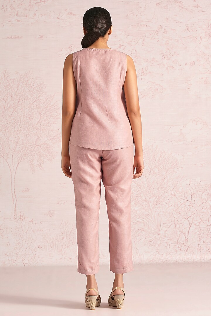 Blush Pink Linen Blend Floral Co-Ord Set by Kaveri at Pernia's Pop Up Shop