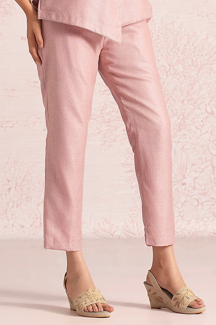 Blush Pink Linen Blend Floral Co-Ord Set by Kaveri at Pernia's Pop Up Shop