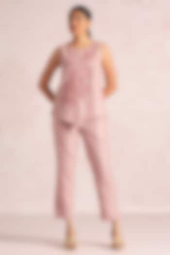 Blush Pink Linen Blend Floral Top by Kaveri at Pernia's Pop Up Shop