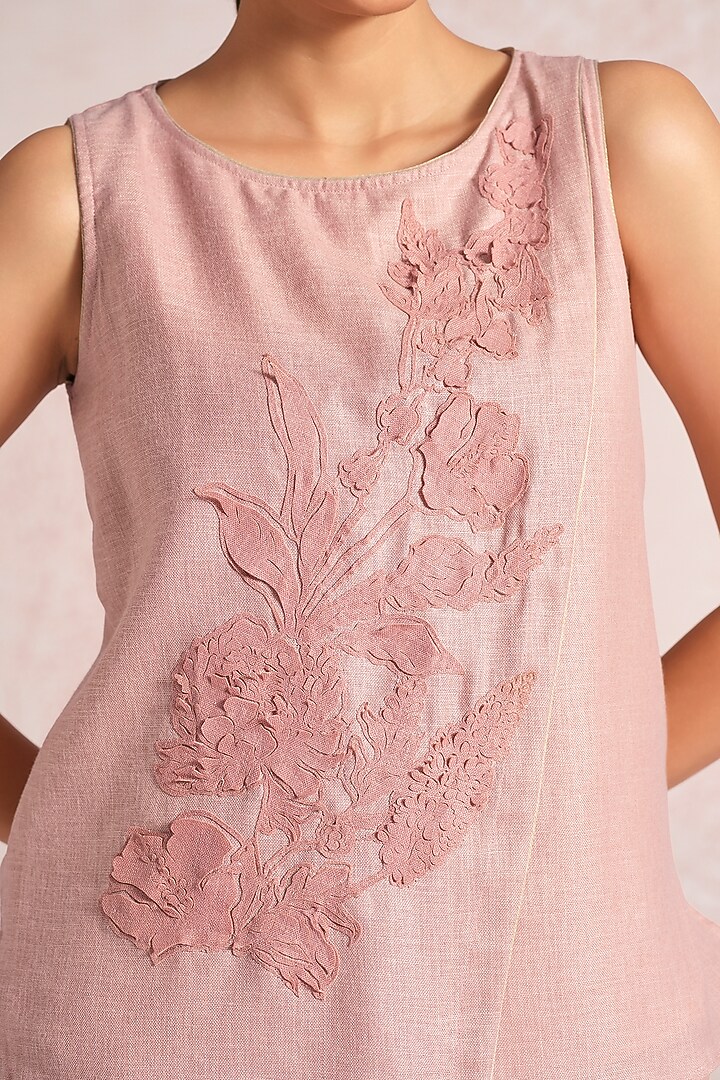 Blush Pink Linen Blend Floral Top by Kaveri at Pernia's Pop Up Shop