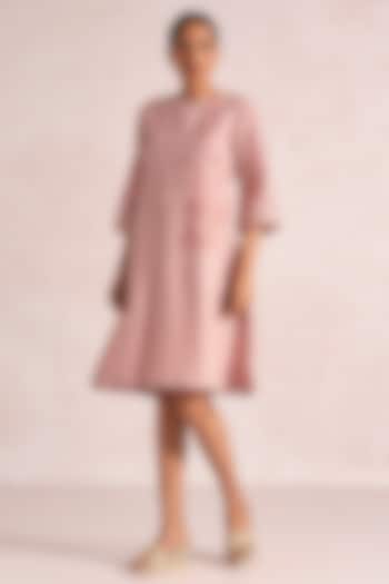 Blush Pink Linen Blend Floral Paneled Summer Dress by Kaveri at Pernia's Pop Up Shop