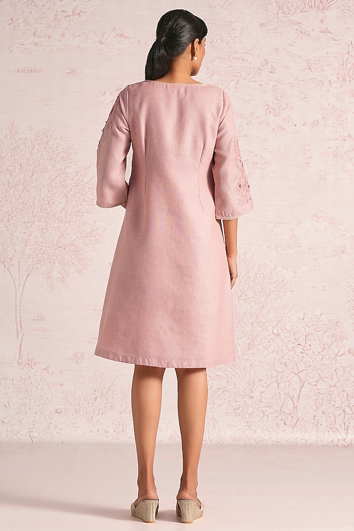 Blush Pink Linen Blend Floral Paneled Summer Dress by Kaveri at Pernia's Pop Up Shop