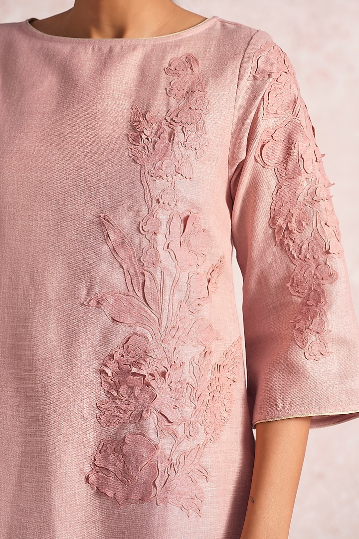 Blush Pink Linen Blend Floral Paneled Summer Dress by Kaveri at Pernia's Pop Up Shop