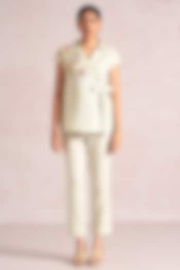 Bonny Green Linen Blend Applique Embroidered Top by Kaveri at Pernia's Pop Up Shop