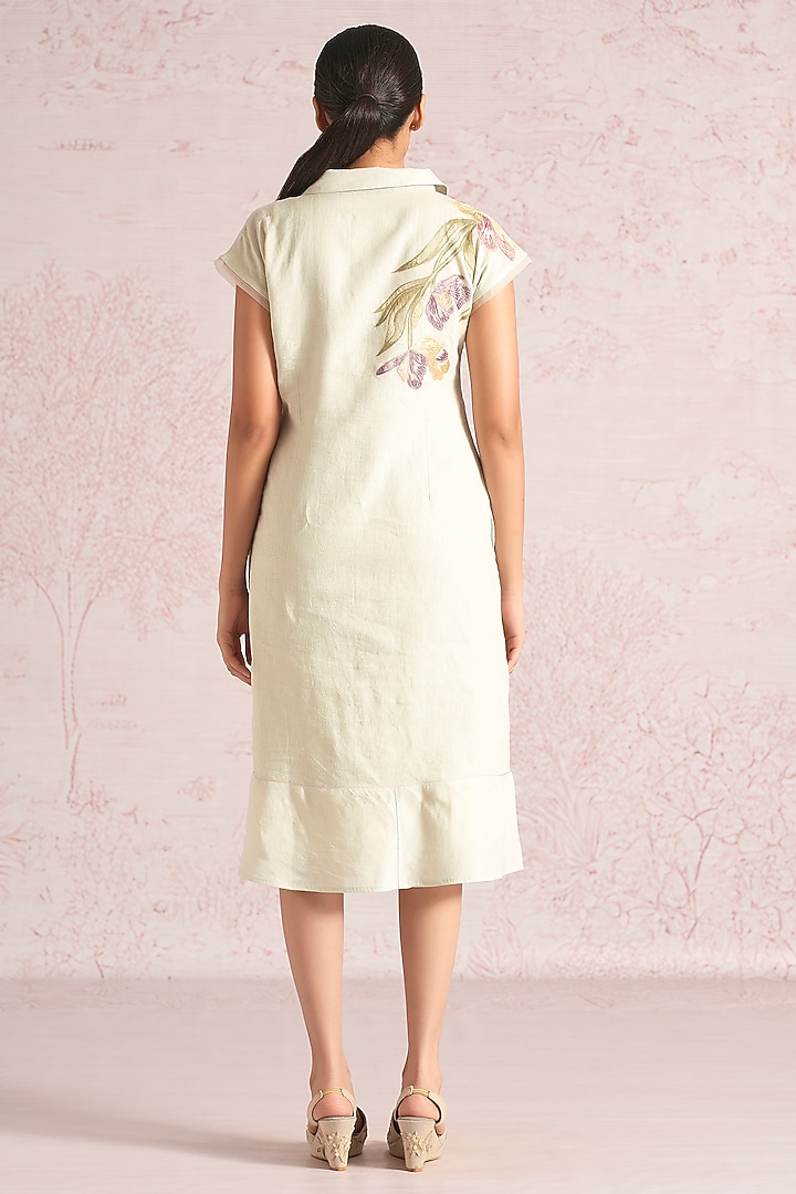 Bonny Green Linen Blend Applique Embellished Midi Summer Dress by Kaveri at Pernia's Pop Up Shop