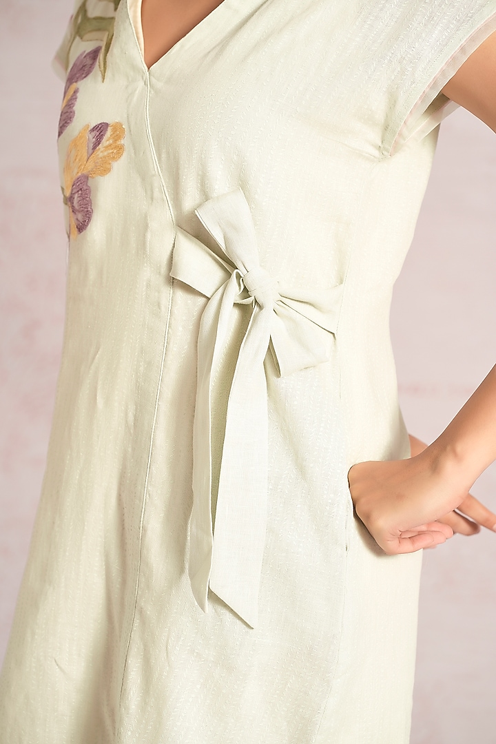 Bonny Green Linen Blend Applique Embellished Midi Summer Dress by Kaveri at Pernia's Pop Up Shop