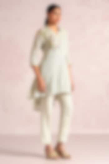 Bonny Green Linen Blend Applique Embroidered Co-Ord Set by Kaveri at Pernia's Pop Up Shop