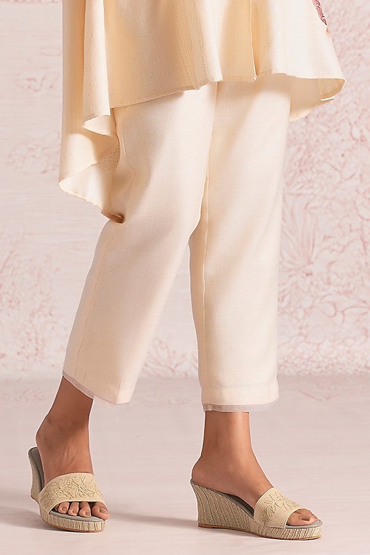 Parchment-Colored Linen Blend Applique Embroidered Co-Ord Set by Kaveri at Pernia's Pop Up Shop
