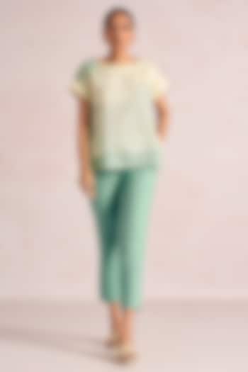 Lane Green & Sea Green Linen Blend Printed Co-Ord Set by Kaveri at Pernia's Pop Up Shop