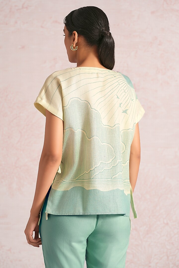 Lane Green & Sea Green Linen Blend Printed Co-Ord Set by Kaveri at Pernia's Pop Up Shop