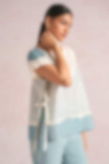 Off-White & Blueberry Linen Blend Printed Top by Kaveri at Pernia's Pop Up Shop