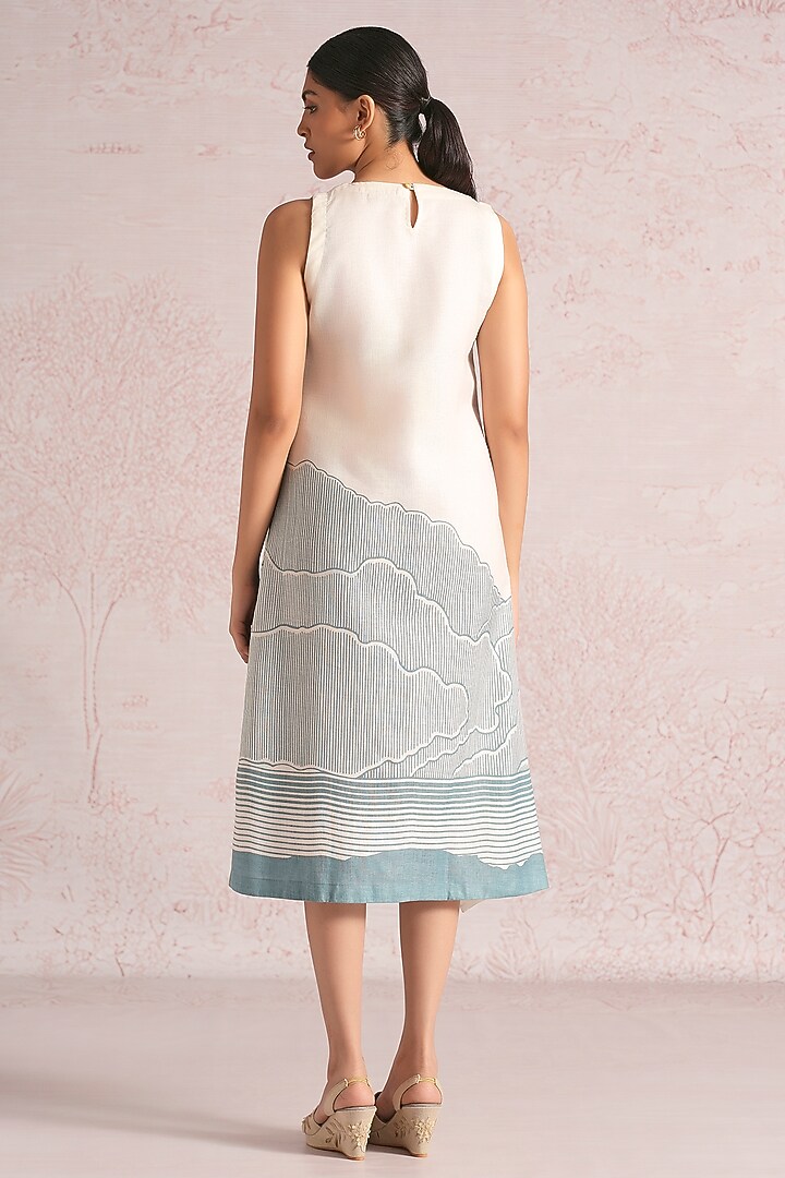 Off-White & Blueberry Linen Blend Printed Layered Midi Summer Dress by Kaveri at Pernia's Pop Up Shop