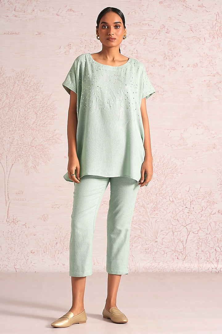 Cloud Blue Linen Blend Top by Kaveri at Pernia's Pop Up Shop
