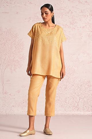Cashew-Colored Linen Blend Top by Kaveri