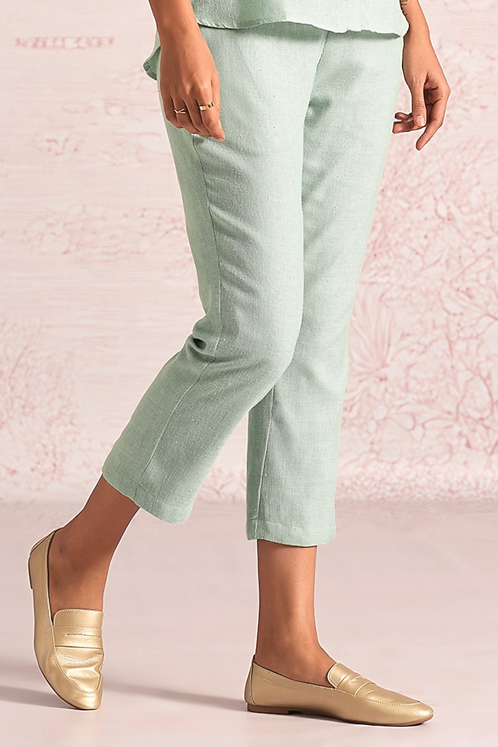 Cloud Blue Linen Blend Printed & Embroidered Co-Ord Set by Kaveri at Pernia's Pop Up Shop