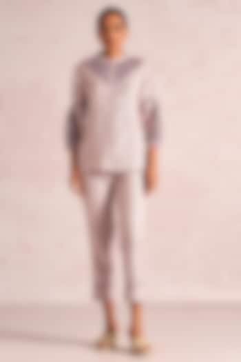 Mauve Linen Blend Machine Embroidered Co-Ord Set by Kaveri at Pernia's Pop Up Shop