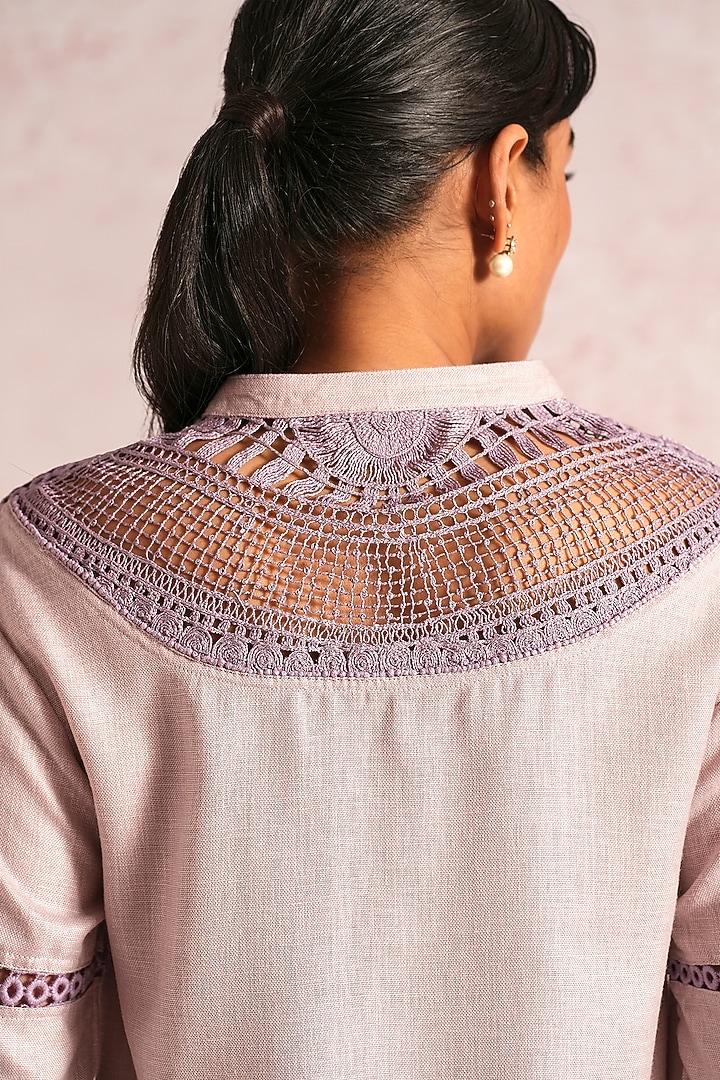 Mauve Linen Blend Machine Embroidered Co-Ord Set by Kaveri at Pernia's Pop Up Shop