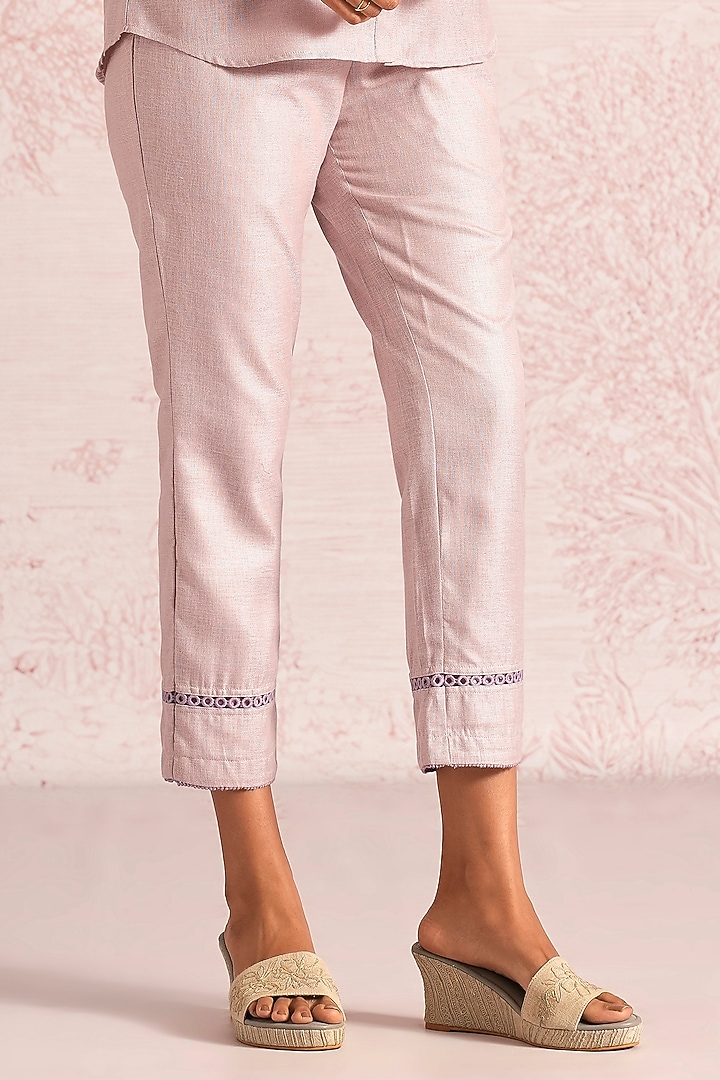 Mauve Linen Blend Machine Embroidered Co-Ord Set by Kaveri at Pernia's Pop Up Shop