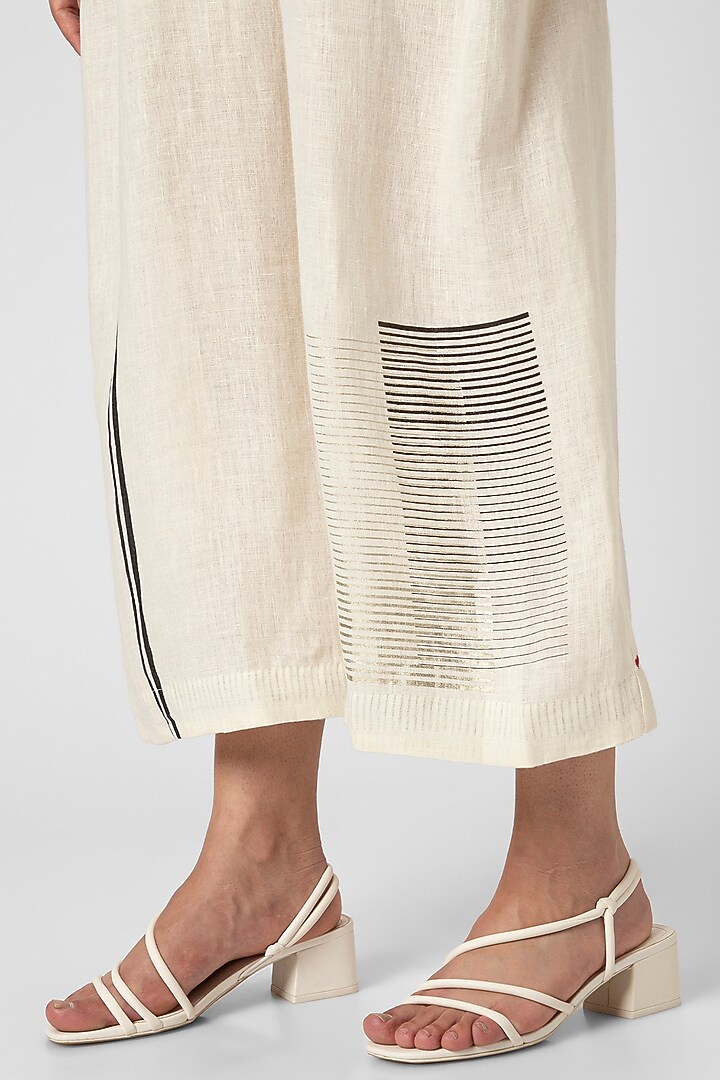 Off-White Linen Hand Screen Printed Jumpsuit by Kaveri at Pernia's Pop Up Shop