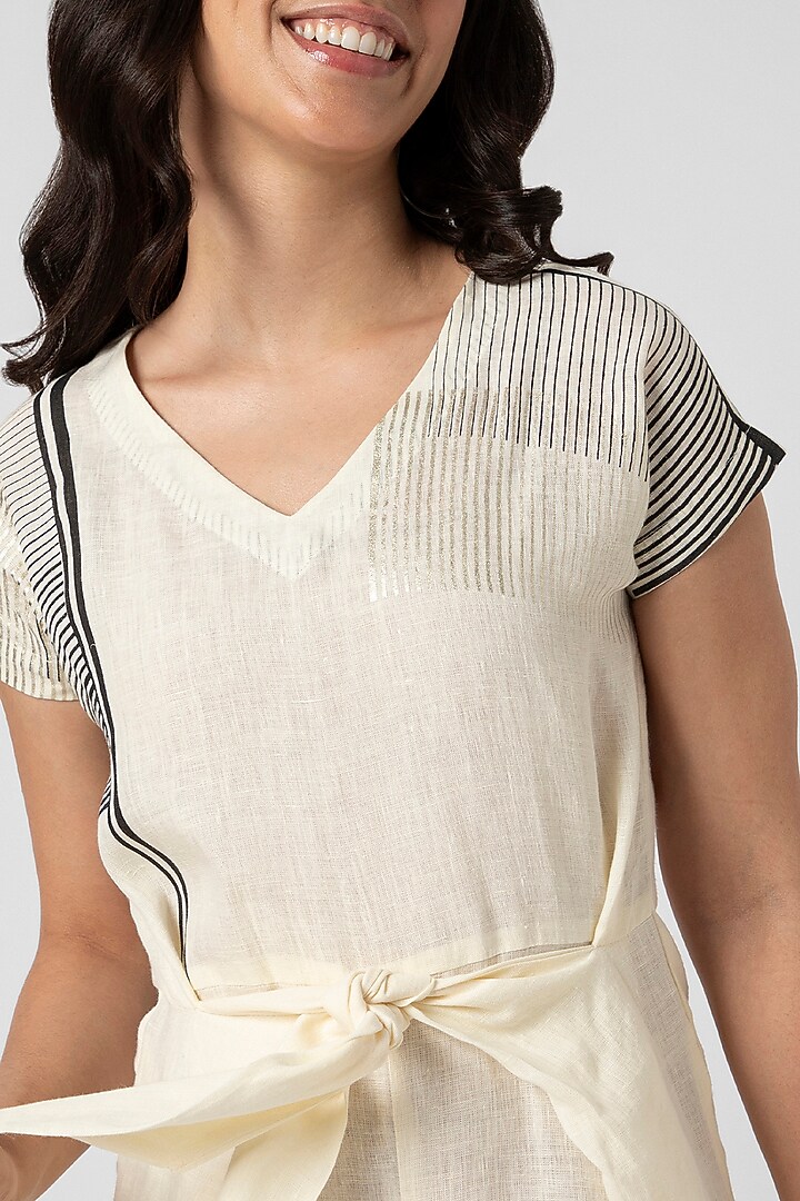 Off-White Linen Hand Screen Printed Jumpsuit by Kaveri at Pernia's Pop Up Shop