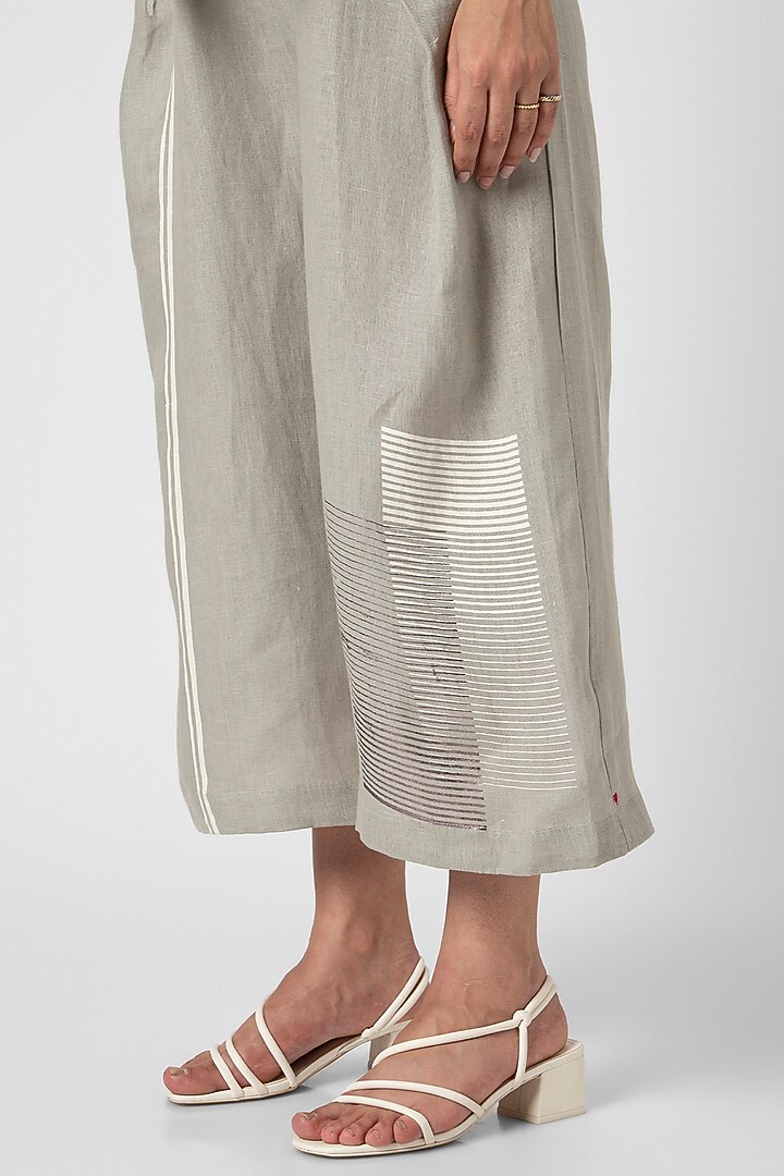 Fern Green Linen Hand Screen Printed Jumpsuit by Kaveri at Pernia's Pop Up Shop