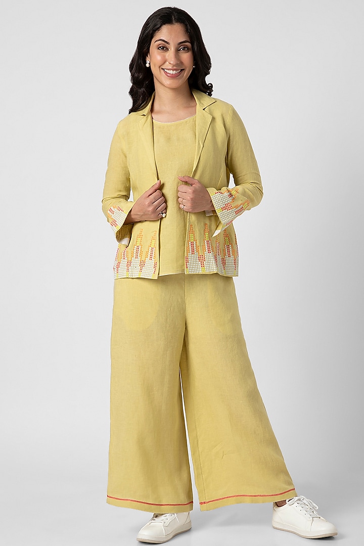 Neon Green Linen Blazer Set by Kaveri at Pernia's Pop Up Shop