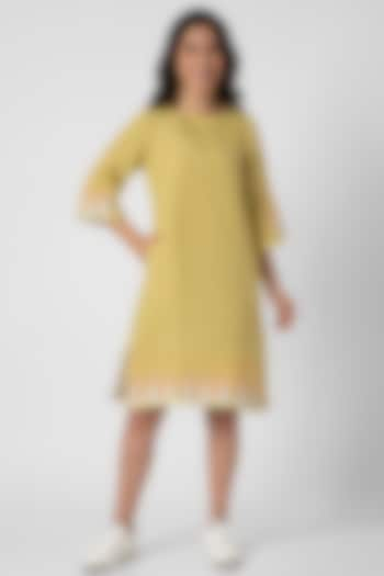 Neon Green Linen Knee-Length Dress by Kaveri at Pernia's Pop Up Shop