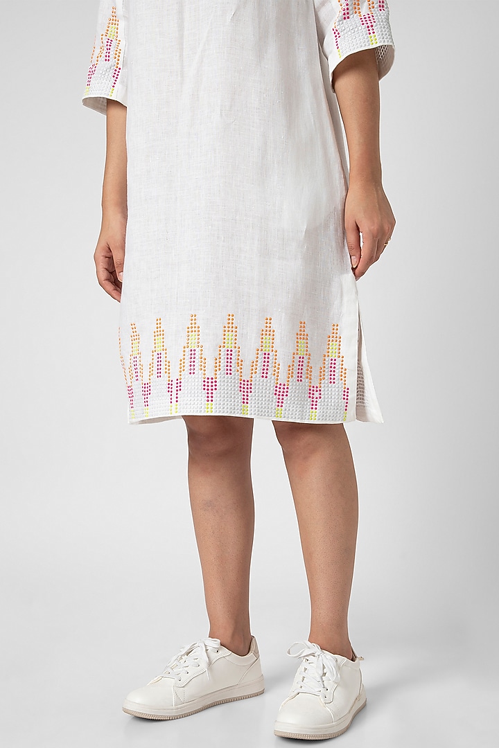 Pernia's Pop Up Shop - Kaveri Women White Linen Knee-Length Dress Pernia's Pop Up Shop - Kaveri Women White Linen Knee-Length Dress