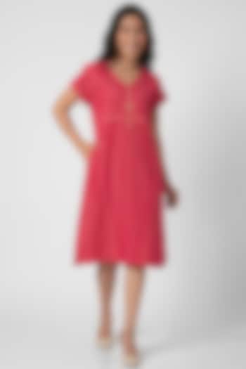 Hot Pink Linen Hand Screen Printed Knee-Length Summer Dress by Kaveri at Pernia's Pop Up Shop