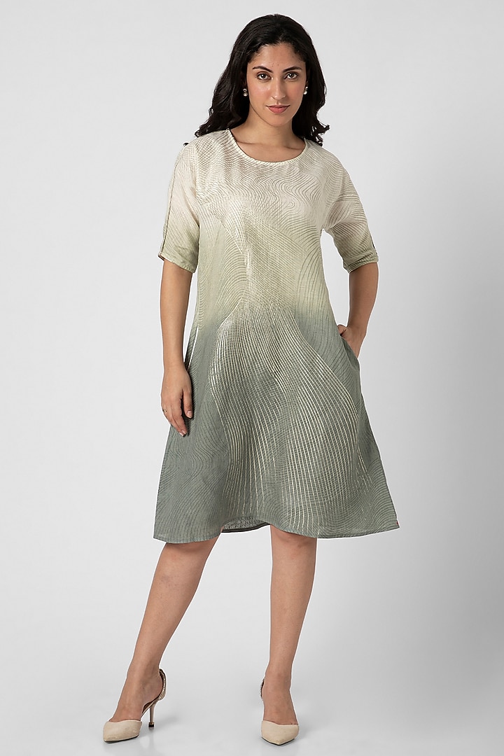 Blue & Green Linen Ombre Dyed Dress by Kaveri at Pernia's Pop Up Shop