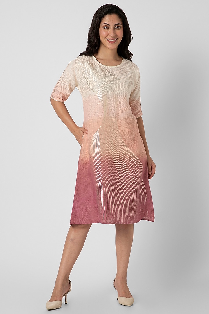 Pink & Red Linen Ombre Dyed Summer Dress by Kaveri at Pernia's Pop Up Shop