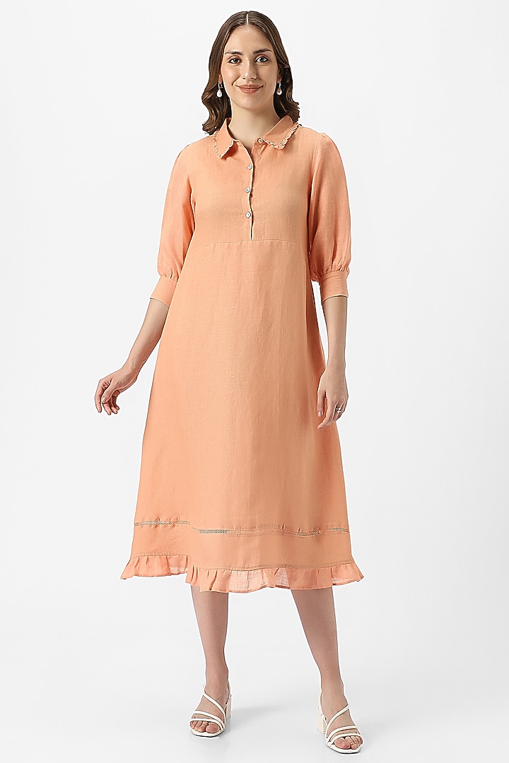 Yellow & Orange Linen Ruffled Midi Summer Dress by Kaveri at Pernia's Pop Up Shop