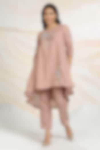 Peony Pink Linen Floral Hand Embroidered & Printed Top by Kaveri at Pernia's Pop Up Shop