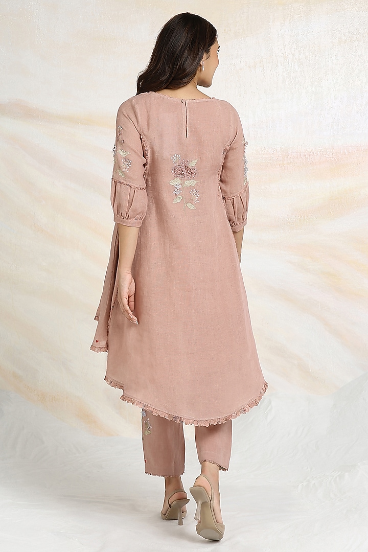 Peony Pink Linen Floral Hand Embroidered & Printed Top by Kaveri at Pernia's Pop Up Shop