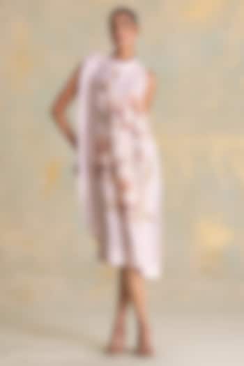 Shadow Rose-Colored Linen Blend Floral Motifs Summer Dress by Kaveri at Pernia's Pop Up Shop