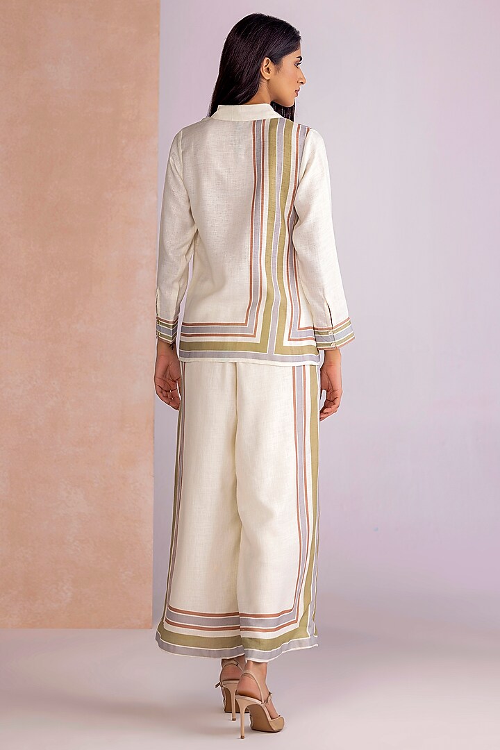 Earthy Beige Linen Stripe Printed Co-Ord Set by Kaveri at Pernia's Pop Up Shop