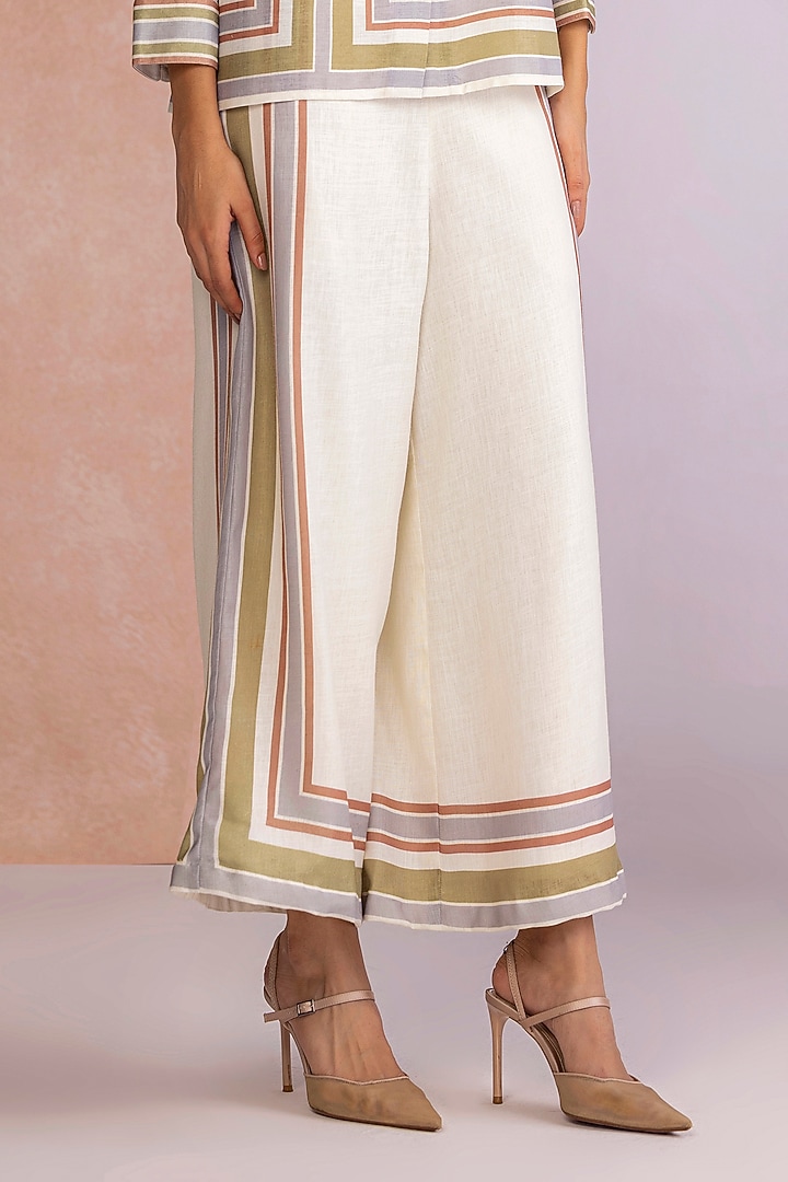 Earthy Beige Linen Stripe Printed Co-Ord Set by Kaveri at Pernia's Pop Up Shop