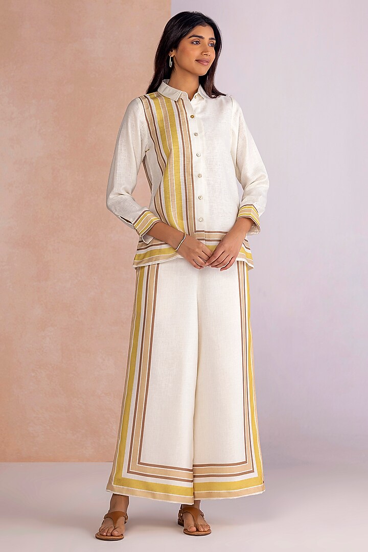 Citrus Linen Stripe Printed Co-Ord Set by Kaveri at Pernia's Pop Up Shop