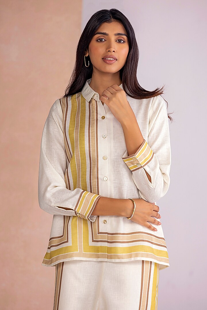 Citrus Linen Stripe Printed Co-Ord Set by Kaveri at Pernia's Pop Up Shop