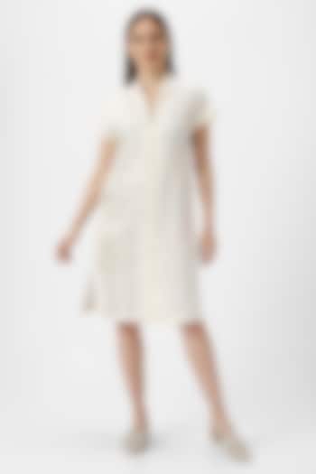 Off-White Linen Thread Embroidered Summer Dress by Kaveri at Pernia's Pop Up Shop