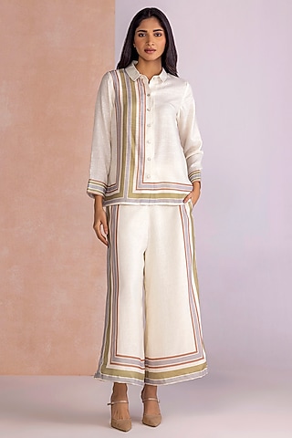 Butter Yellow Linen Printed Top by Kaveri