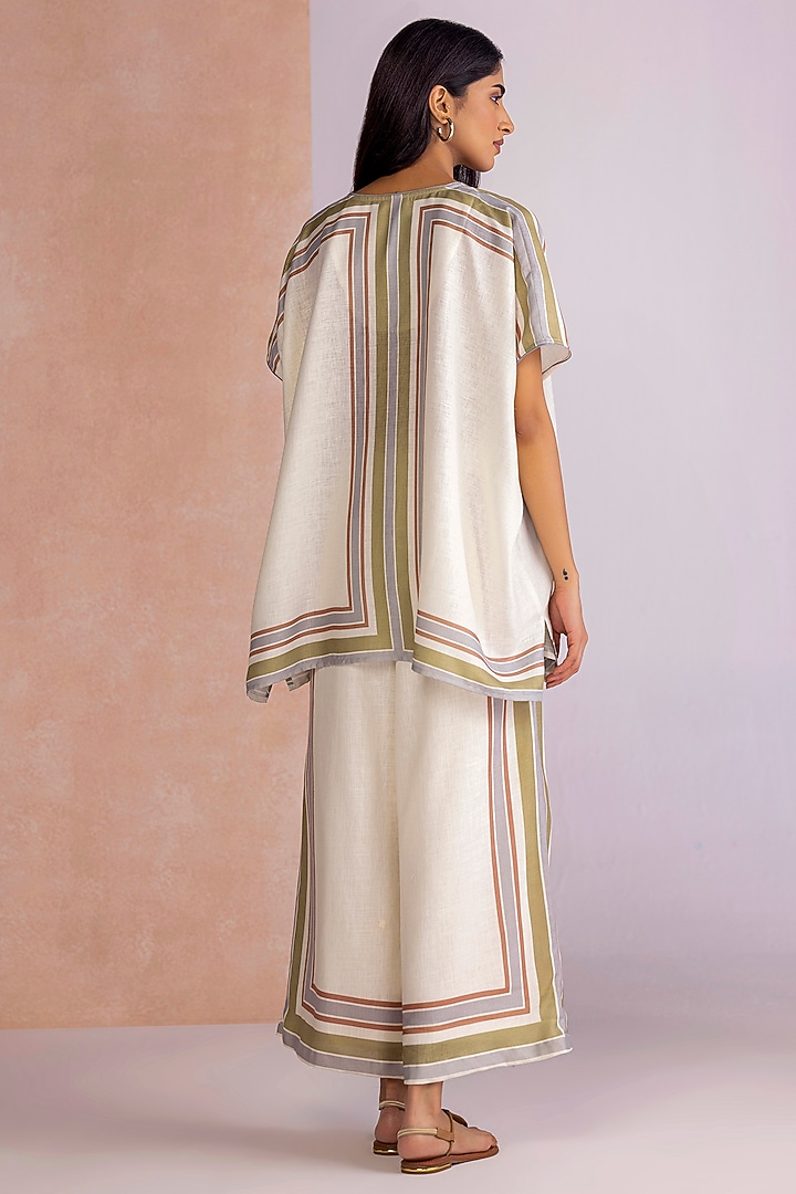 Earthy Beige Linen Striped Co-Ord Set by Kaveri at Pernia's Pop Up Shop