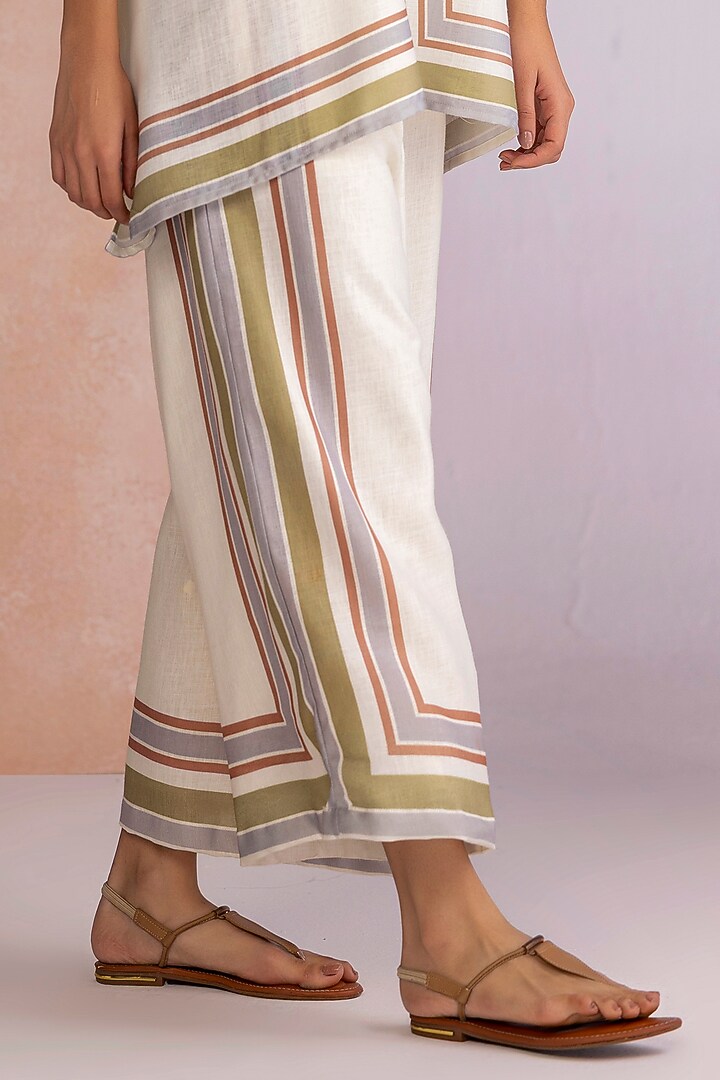 Earthy Beige Linen Striped Co-Ord Set by Kaveri at Pernia's Pop Up Shop
